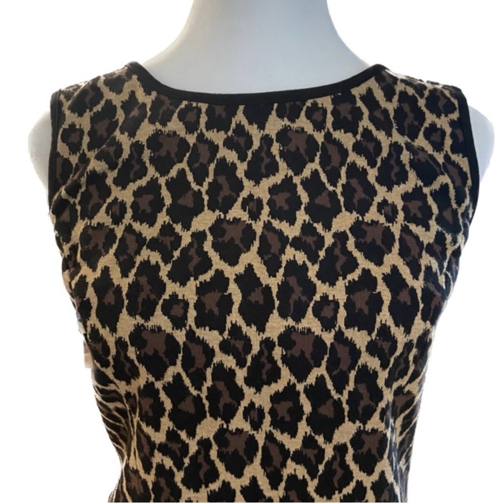 Talbots Leopard Print Sleeveless Jacquard Mini Dress Black Brown Tan LIKE NEW - Picture 5 of 7
